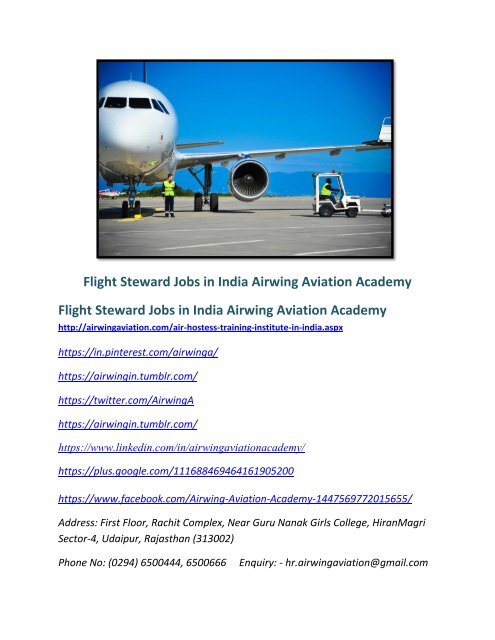 Flight Steward Jobs in India Airwing Aviation Academy