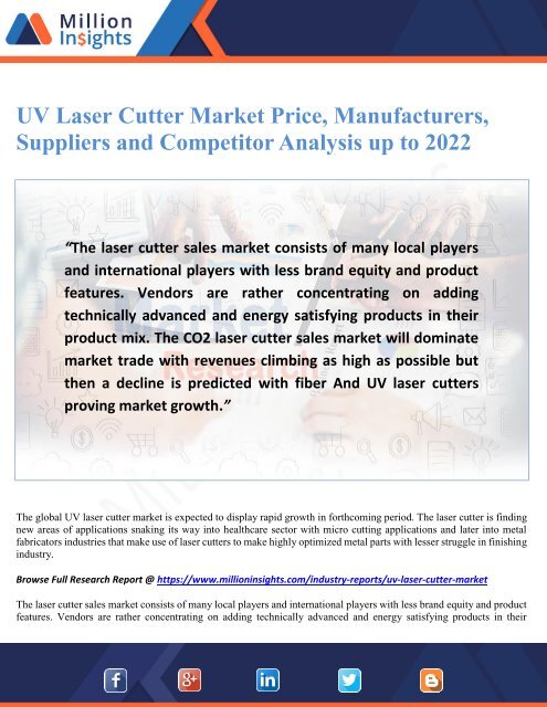 UV Laser Cutter Market Price, Manufacturers, Suppliers and Competitor Analysis up to 2022