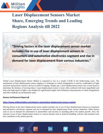 Laser Displacement Sensors Market Share, Emerging Trends and Leading Regions Analysis till 2022