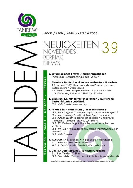 Tandem-Neuigkeiten 39abr08