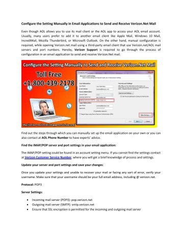 Configure the Setting Manually in Email Applications to Send and Receive Verizon.Net Mail