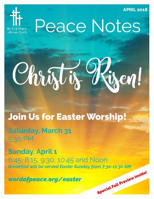 Peace Notes April 2018-Word of Peace Lutheran Church