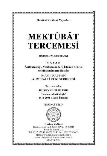 Mektubat Tercemesi - Imami Rabbani Ahmed Faruki Serhendi Hz. Terceme Eden Huseyin Hilmi Isik