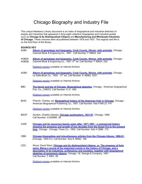 Chicago Biography and Industry File - Newberry Library