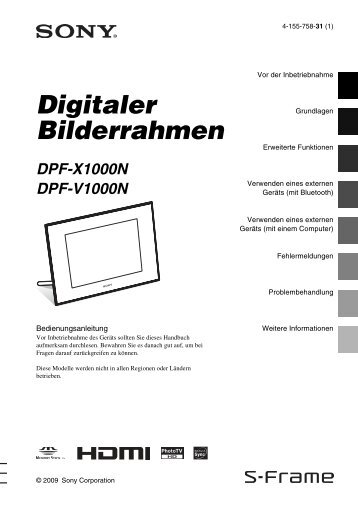 Sony DPF-V1000N - DPF-V1000N Consignes dâutilisation Allemand