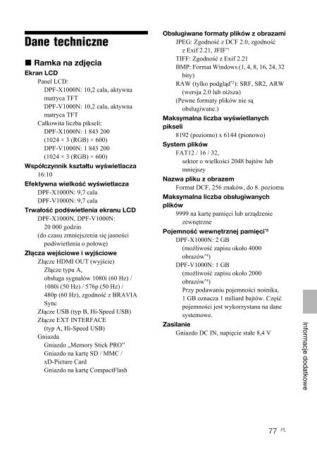 Sony DPF-V1000N - DPF-V1000N Mode d'emploi Polonais