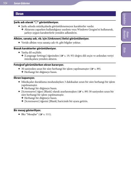 Sony NWZ-E445 - NWZ-E445 Consignes d&rsquo;utilisation Turc