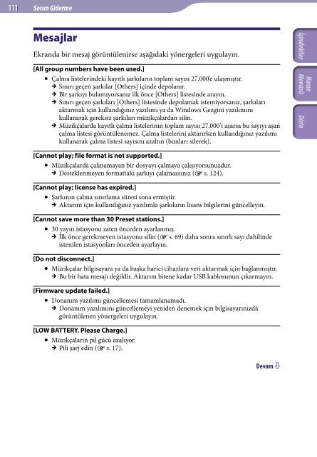 Sony NWZ-E445 - NWZ-E445 Consignes d&rsquo;utilisation Turc