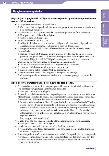 Sony NWZ-E445 - NWZ-E445 Consignes d&rsquo;utilisation Portugais