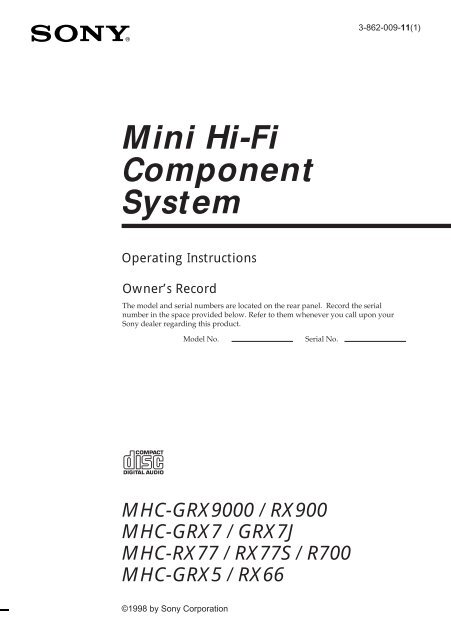 Sony MHC-RX77S - MHC-RX77S Consignes d’utilisation Anglais