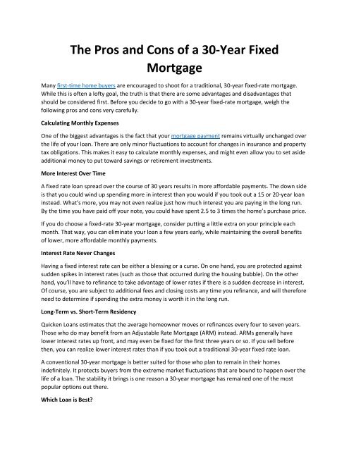 The Pros and Cons of a 30-Year Fixed Mortgage