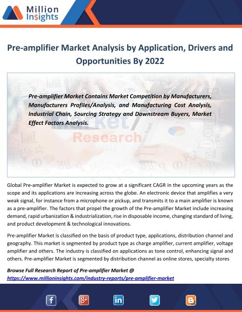 Pre-amplifier Market Analysis by Application, Drivers and Opportunities By 2022