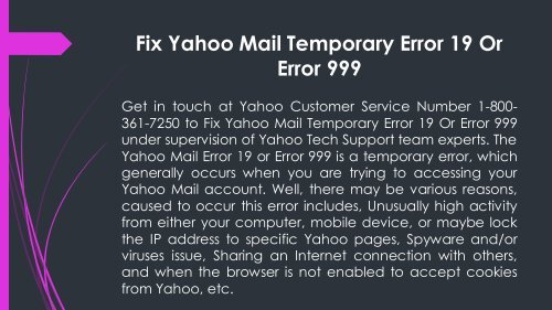 1-800-361-7250 Fix Yahoo Mail Temporary Error 19 or Error 999