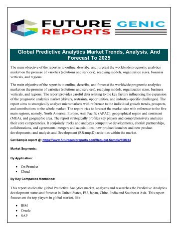 Technology Stringent, Innovation, Norms & Optimistic, Efficincy Outlook for Industrial Recovery Drive the Global Predictive Analytics Market