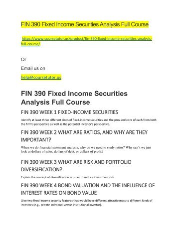FIN 390 Fixed Income Securities Analysis Full Course
