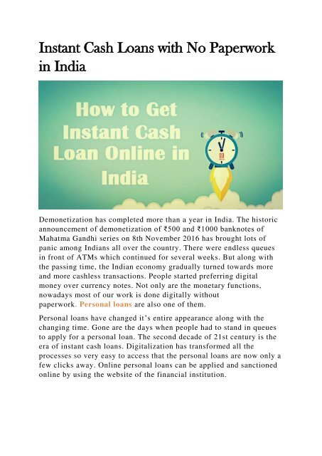 Instant Cash Loans with No Paperwork in India