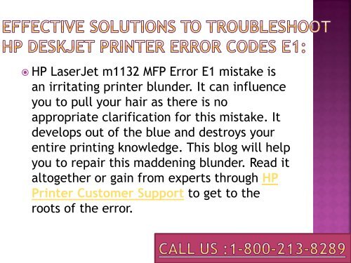 1-800-213-8289 How to Fix HP DeskJet Printer Error Codes E1