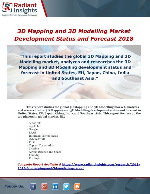 3D Mapping and 3D Modelling Market Development Status and Forecast 2018