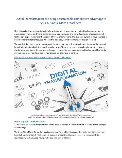 Digital Transformation can bring a sustainable competitive advantage to ...