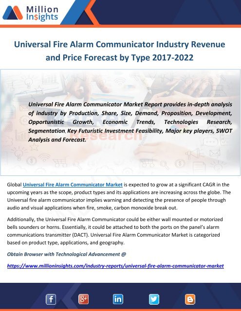 Universal Fire Alarm Communicator Industry Revenue and Price Forecast by Type 2017-2022