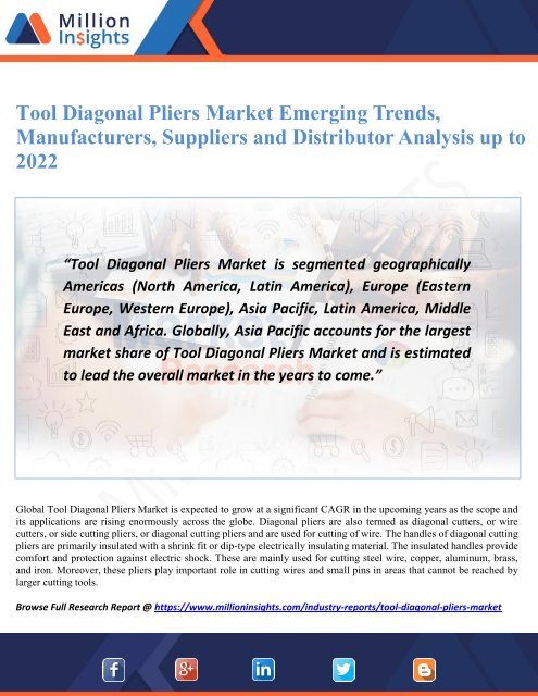 Tool Diagonal Pliers Market Emerging Trends, Manufacturers, Suppliers and Distributor Analysis up to 2022