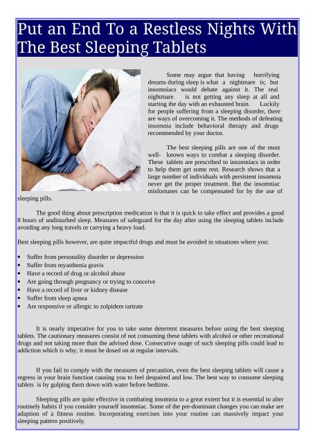 Sleeping Tablets - Cheap & Effective Treatment for Insomnia  