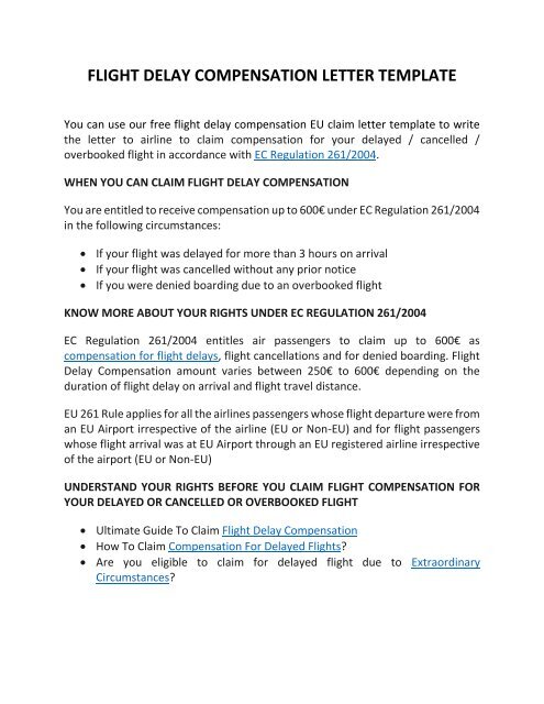 Flight Compensation Letter Template