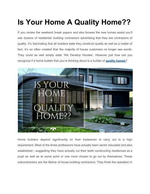 Is Your Home A Quality Home