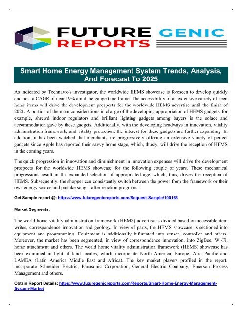 Smart Home Energy Management System Report on Global and United States Market, Status and Forecast, by Players, Types and Applications 2018-2025