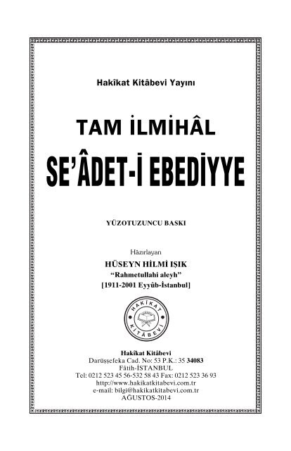 Tam ilmihal Seadet-i Ebediyye - Huseyin Hilmi Isik - M. Siddik Gumus