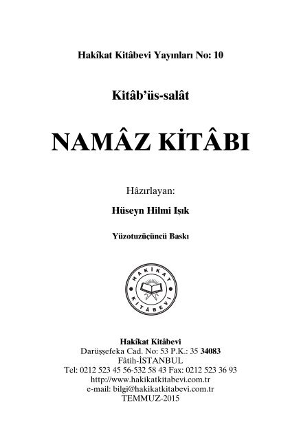 Namaz Kitabi - Kitabus Salat - Huseyin Hilmi Isik