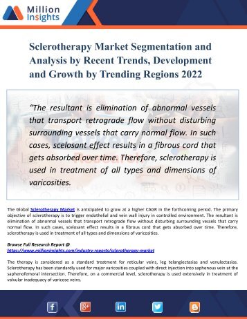 Sclerotherapy Market Statistic, Ongoing Trends, Applications, Business Strategy and Forecast to 2022