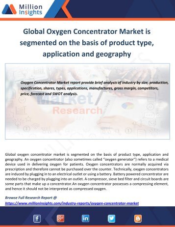 Global Oxygen Concentrator Market is segmented on the basis of product type, application and geography