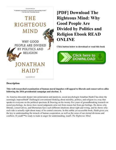 [PDF] Download The Righteous Mind: Why Good People Are Divided by Politics and Religion Ebook READ ONLINE