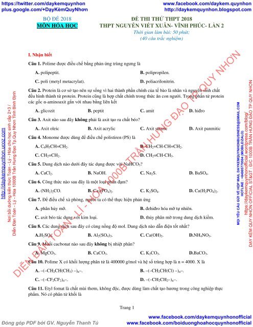 Bộ đề thi thử THPT QG 2018 Các môn TOÁN - LÍ - HÓA Các trường THPT Cả nước CÓ ĐÁP ÁN & LỜI GIẢI (Lần 2) [DC23032018]