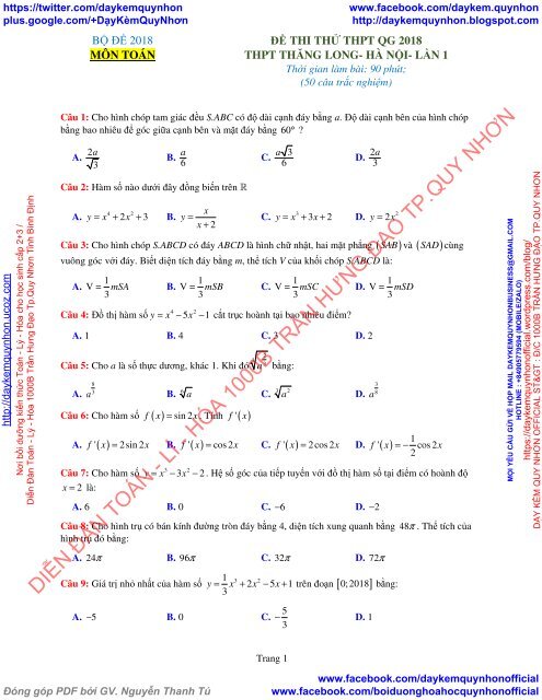 Bộ đề thi thử THPT QG 2018 Các môn TOÁN - LÍ - HÓA Các trường THPT Cả nước CÓ ĐÁP ÁN & LỜI GIẢI (Lần 2) [DC23032018]