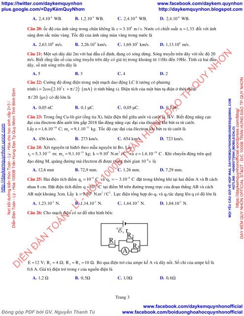 Bộ đề thi thử THPT QG 2018 Các môn TOÁN - LÍ - HÓA Các trường THPT Cả nước CÓ ĐÁP ÁN & LỜI GIẢI (Lần 2) [DC23032018]