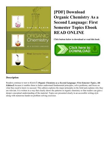 [PDF] Download Organic Chemistry As a Second Language: First Semester Topics Ebook READ ONLINE