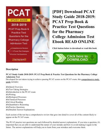 [PDF] Download PCAT Study Guide 2018-2019: PCAT Prep Book & Practice Test Questions for the Pharmacy College Admission Test Ebook READ ONLINE