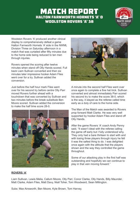 2018 Woolston Rovers Matchday Programme Stanley Rangers 240318