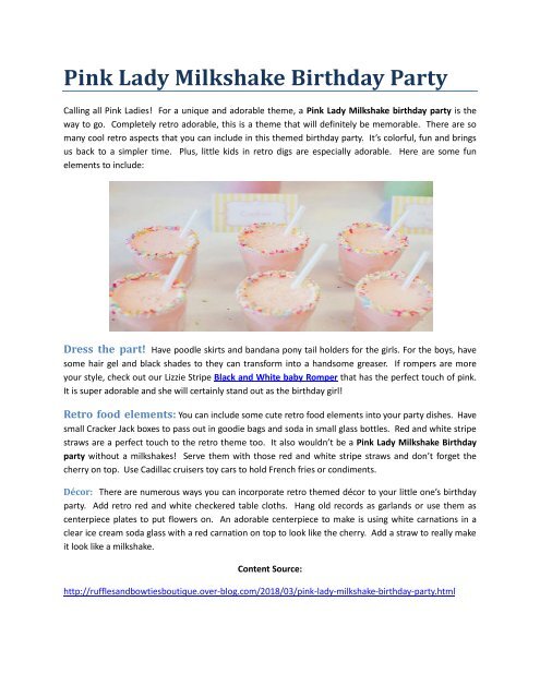 Pink Lady Milkshake Birthday Party