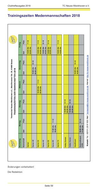 Clubheft des TCW - Ausgabe für 2018
