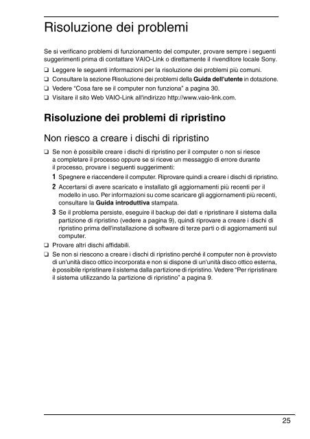 Sony VPCL11S1R - VPCL11S1R Guide de d&eacute;pannage Italien