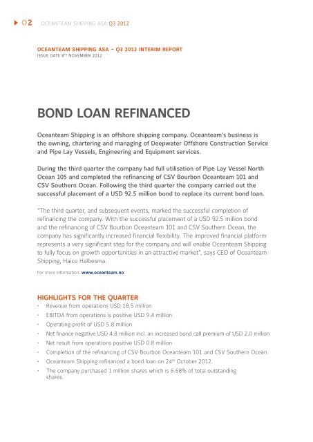bond loan refinanced - Oceanteam