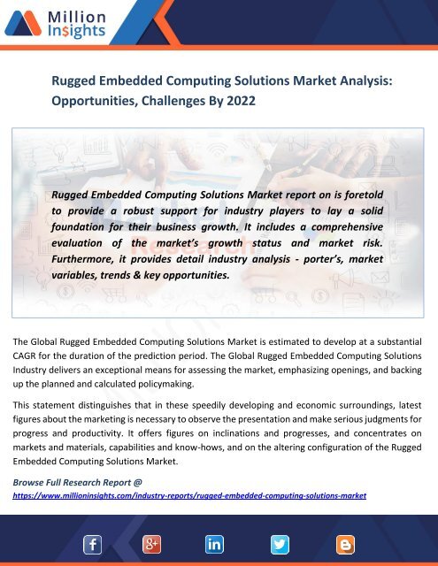 Rugged Embedded Computing Solutions Market Analysis Opportunities, Challenges By 2022