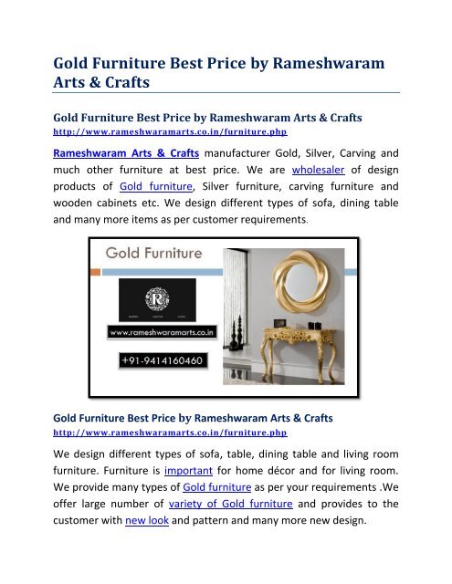 Gold Furniture Best Price by Rameshwaram Arts &amp; Crafts