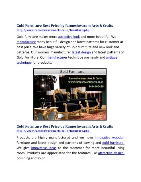 Gold Furniture Best Price by Rameshwaram Arts &amp; Crafts