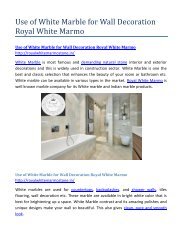 Use of White Marble for Wall Decoration Royal White Marmo