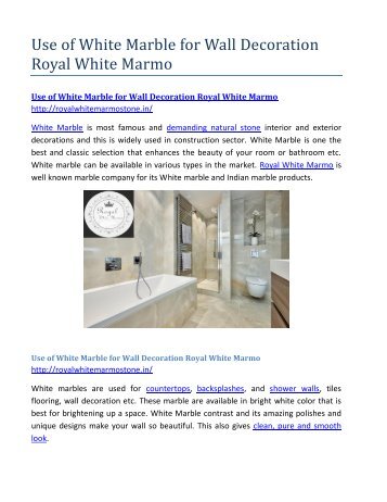 Use of White Marble for Wall Decoration Royal White Marmo