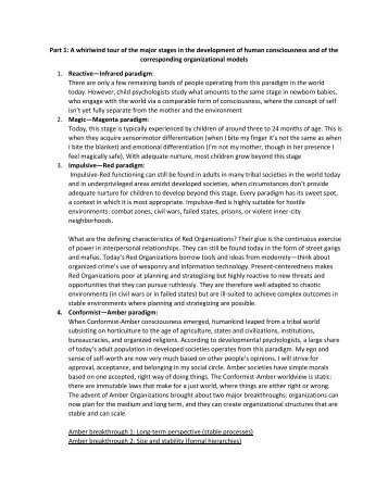 Evolutionary View of Consciousness and Organization Forms